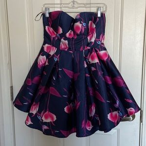 Strapless navy floral dress
